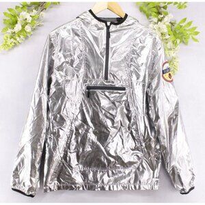 BKYS Glitz Foil Windbreaker Jacket Silver Metallic Sz S NWT
